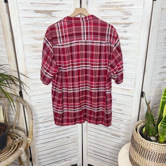 TOMMY BAHAMA Men's L Silk Red Plaid Button Front Casual Shirt Short Sleeve - Picture 3 of 12